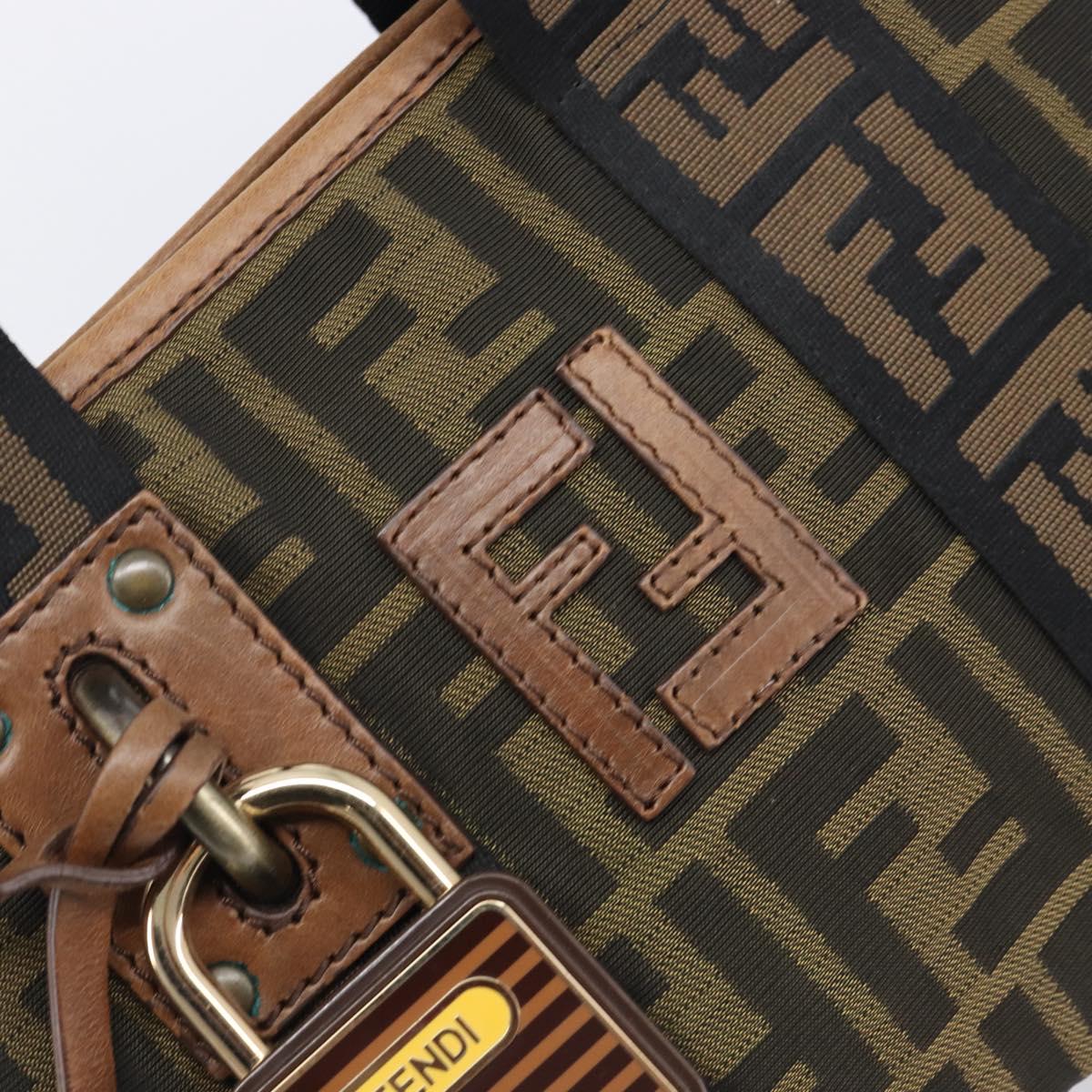 FENDI Zucca Canvas Hand Bag Black Gold Tone 7VA165 Auth gh2374