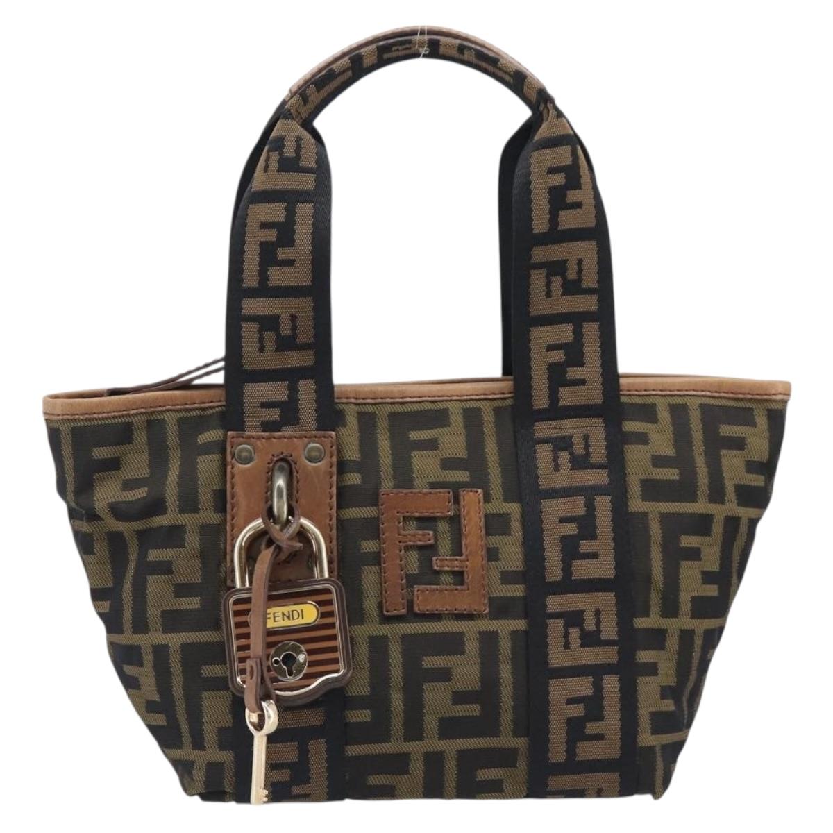 FENDI Zucca Canvas Hand Bag Black Gold Tone 7VA165 Auth gh2374
