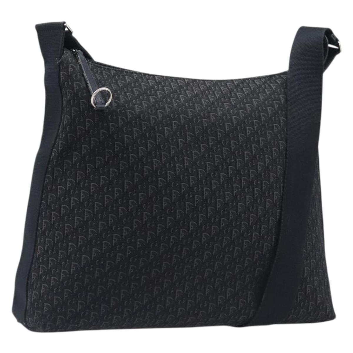 Christian Dior Trotter Canvas Shoulder Bag Black Silver Auth gh2375