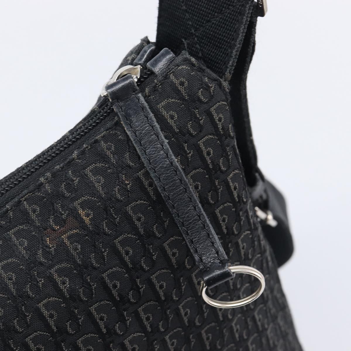 Christian Dior Trotter Canvas Shoulder Bag Black Silver Auth gh2375