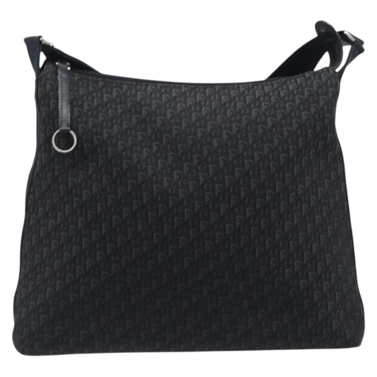 Christian Dior Trotter Canvas Shoulder Bag Black Silver Auth gh2375