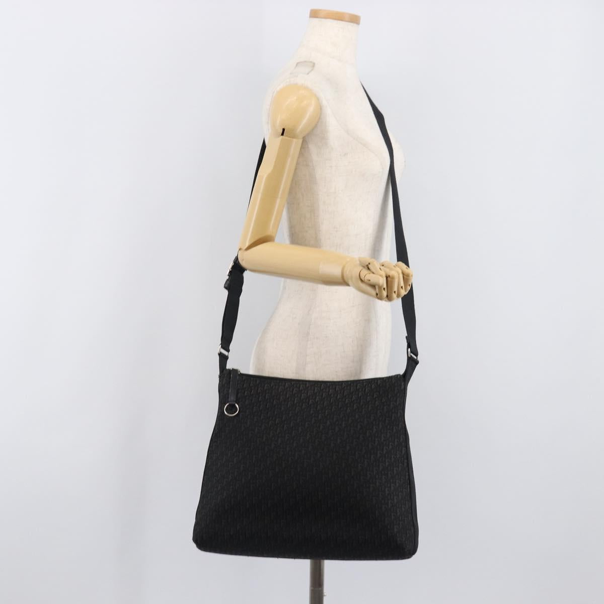 Christian Dior Trotter Canvas Shoulder Bag Black Silver Auth gh2375