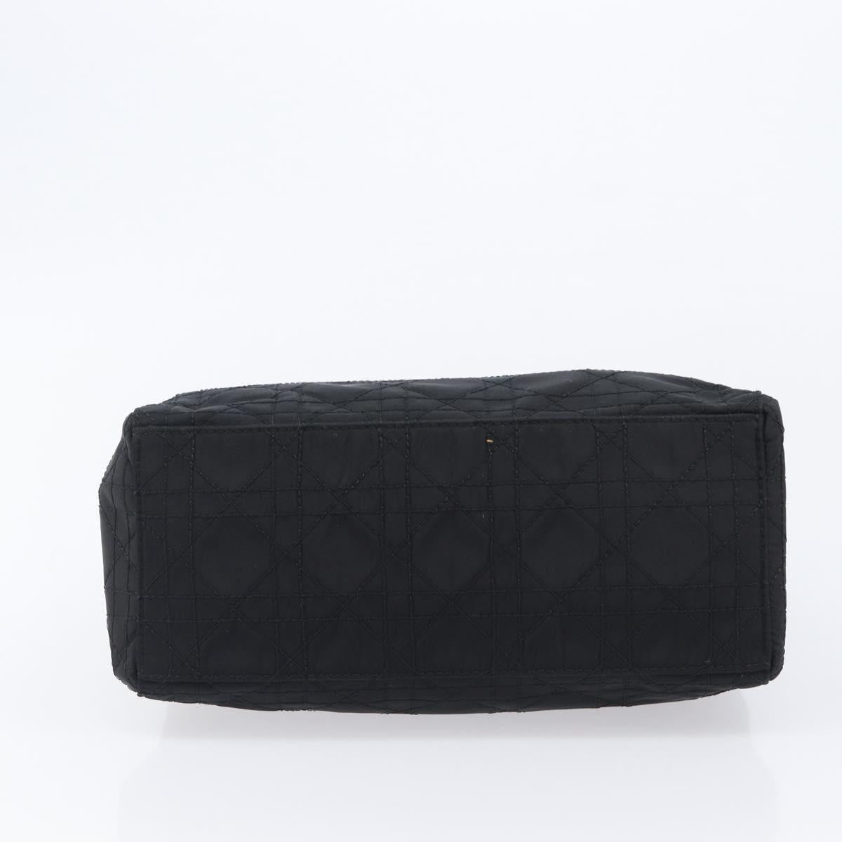 Christian Dior Lady Dior Canage Hand Bag Nylon Black Gold Tone Auth gh2376V