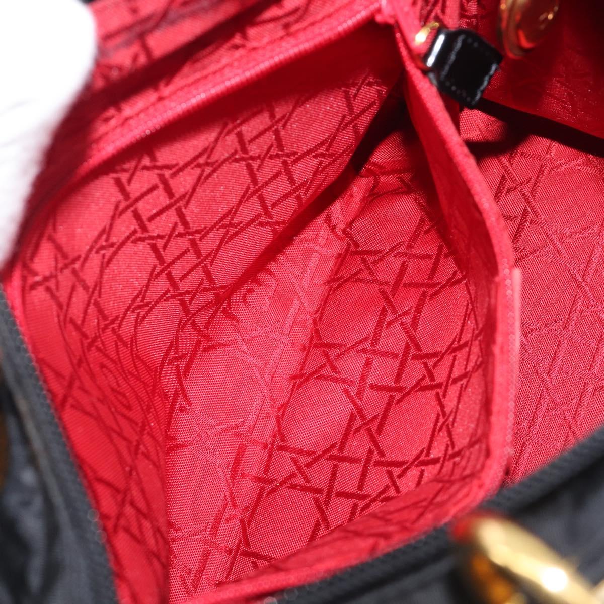 Christian Dior Lady Dior Canage Hand Bag Nylon Black Gold Tone Auth gh2376V