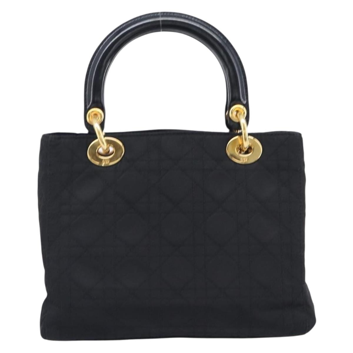 Christian Dior Lady Dior Canage Hand Bag Nylon Black Gold Tone Auth gh2376V
