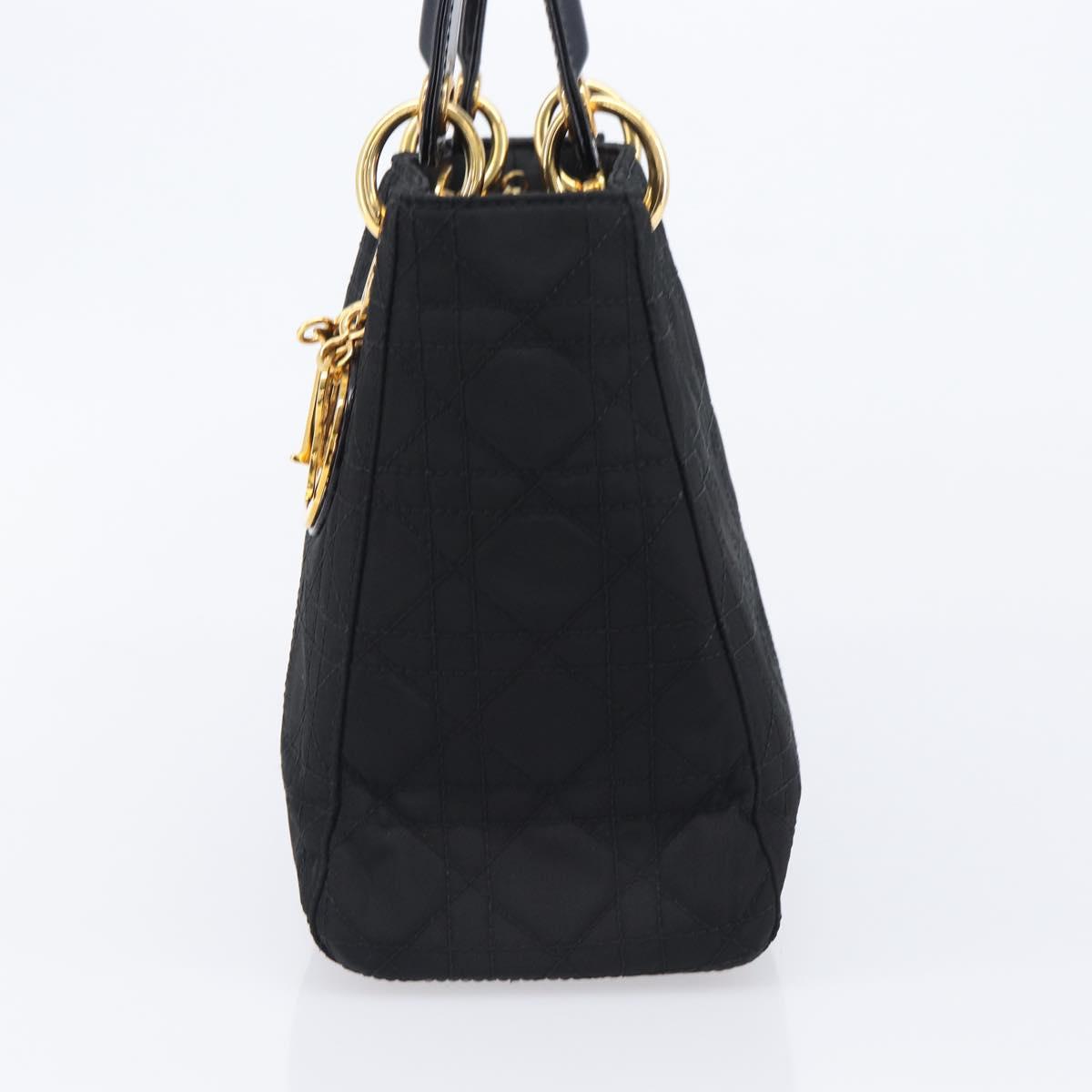 Christian Dior Lady Dior Canage Hand Bag Nylon Black Gold Tone Auth gh2376V
