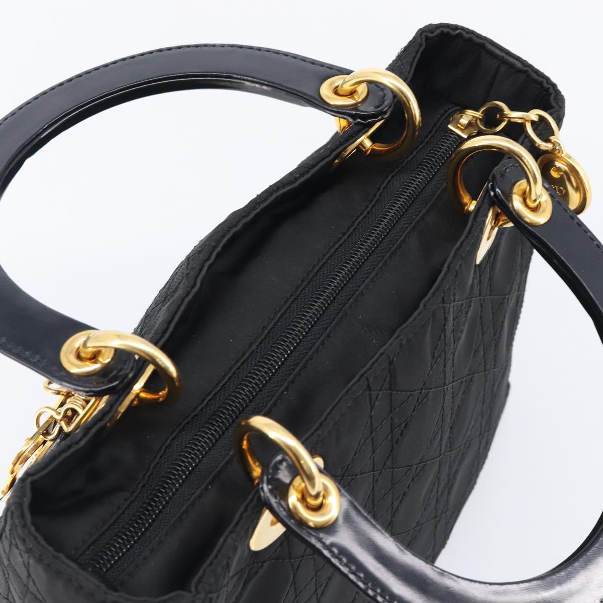 Christian Dior Lady Dior Canage Hand Bag Nylon Black Gold Tone Auth gh2376V