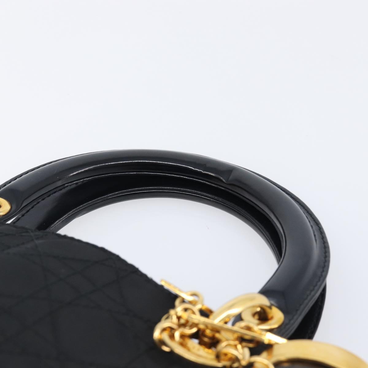 Christian Dior Lady Dior Canage Hand Bag Nylon Black Gold Tone Auth gh2376V