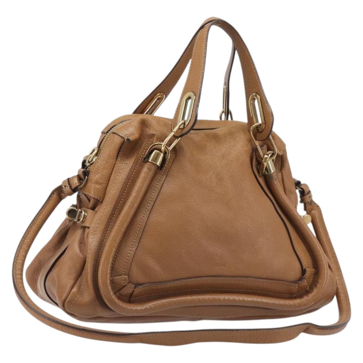 Chloe Paraty Hand Bag Leather 2way Beige Gold Tone Auth gh2379