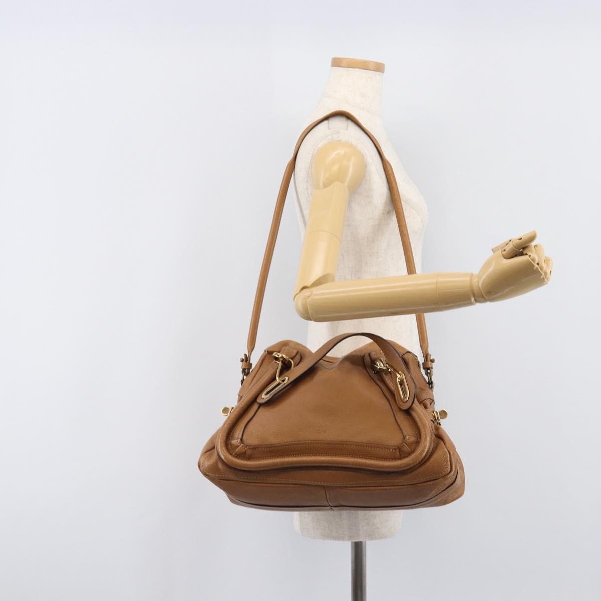 Chloe Paraty Hand Bag Leather 2way Beige Gold Tone Auth gh2379