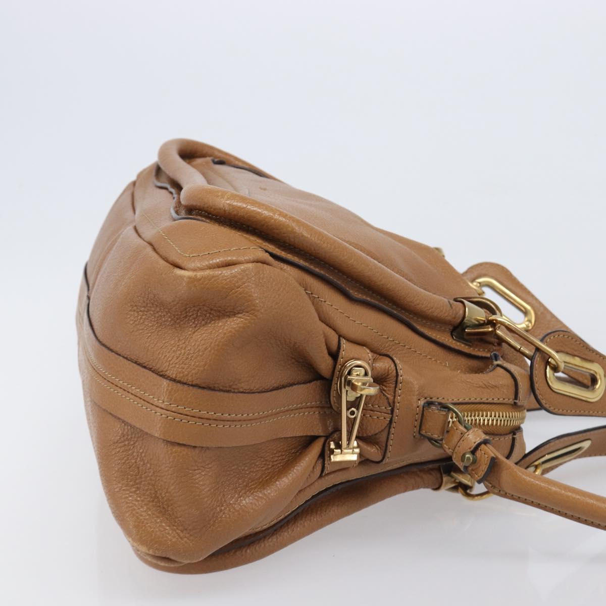 Chloe Paraty Hand Bag Leather 2way Beige Gold Tone Auth gh2379
