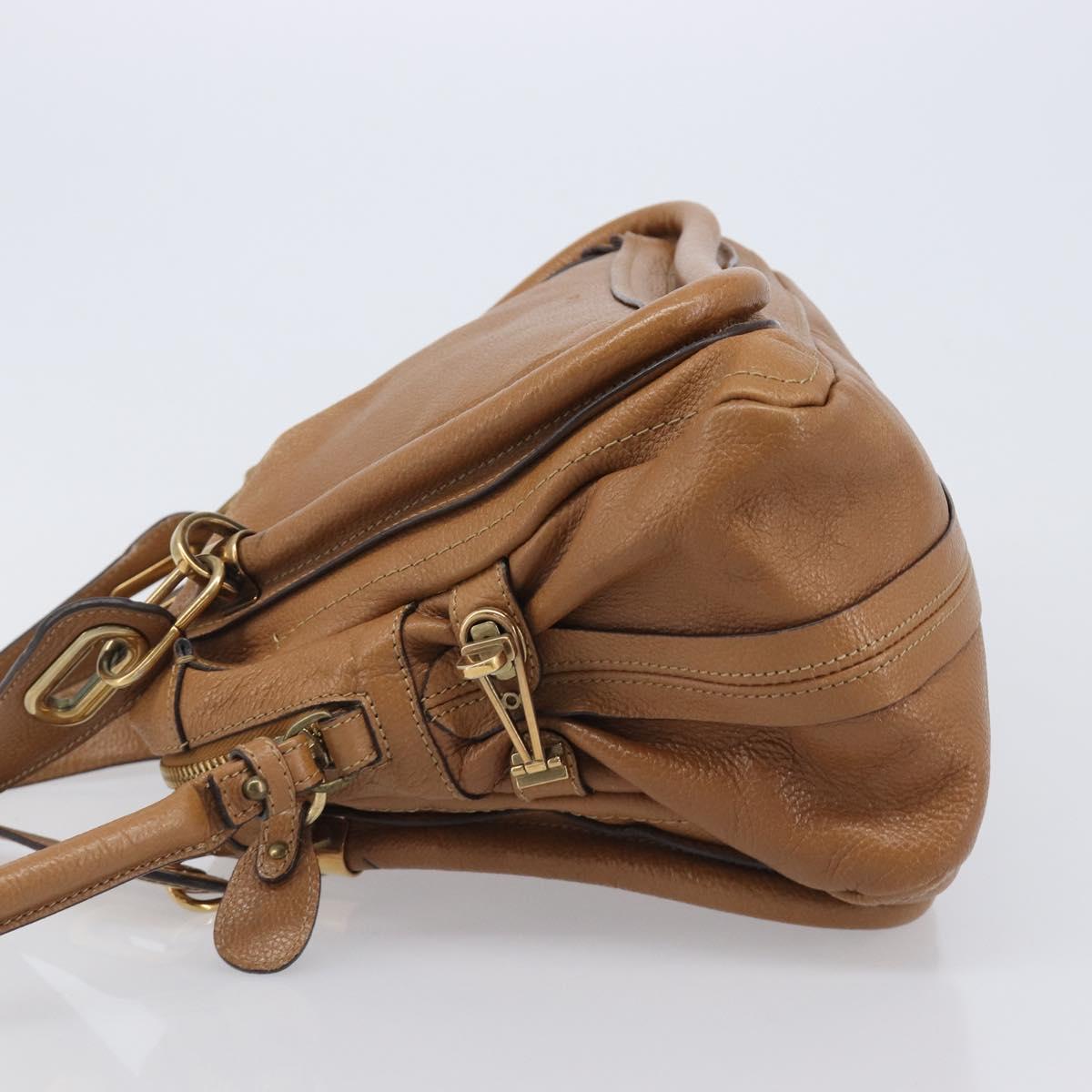 Chloe Paraty Hand Bag Leather 2way Beige Gold Tone Auth gh2379