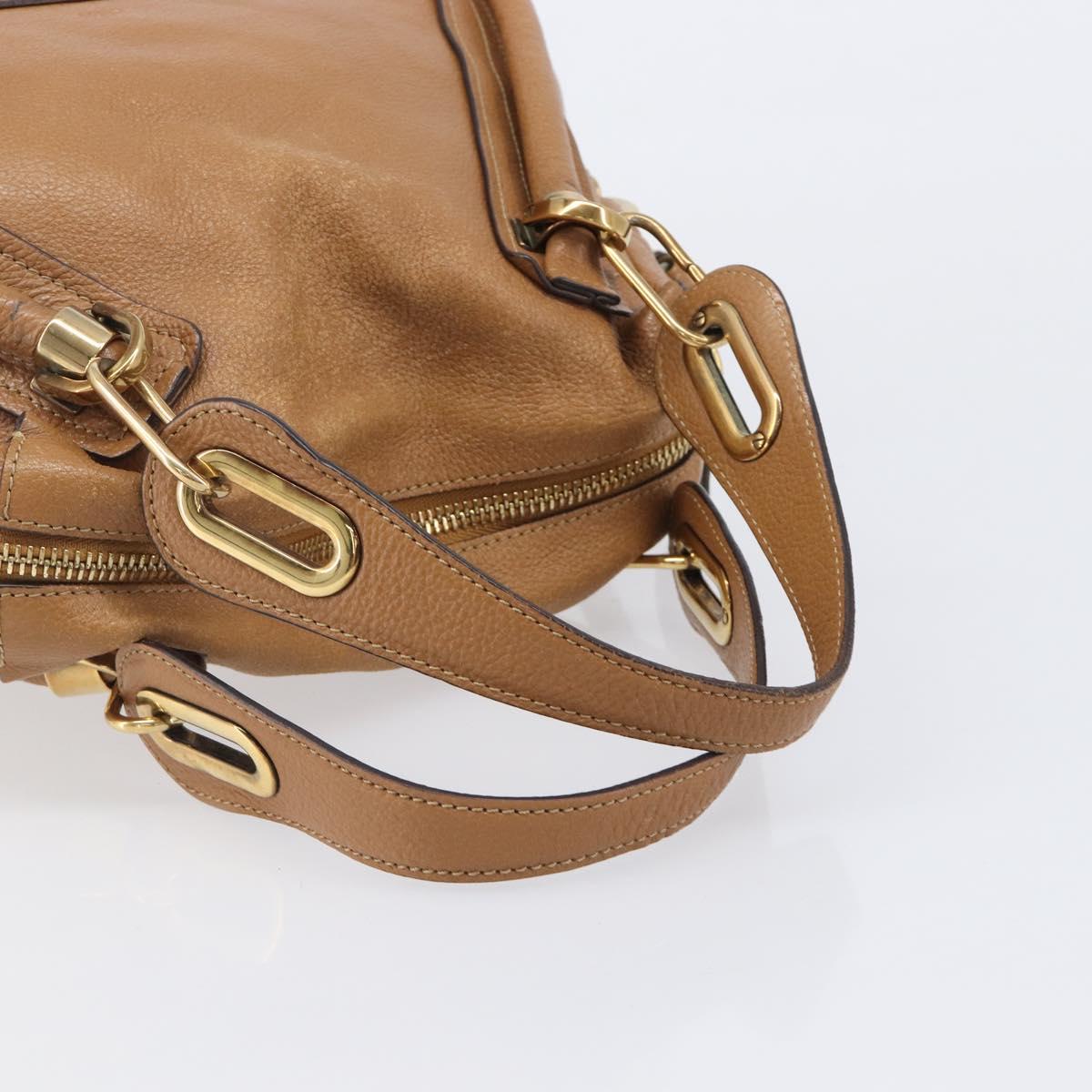 Chloe Paraty Hand Bag Leather 2way Beige Gold Tone Auth gh2379