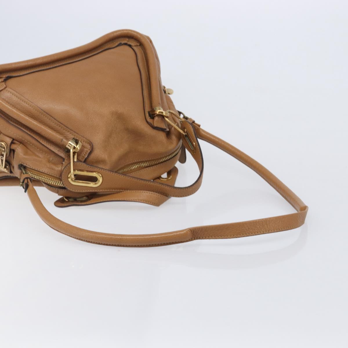 Chloe Paraty Hand Bag Leather 2way Beige Gold Tone Auth gh2379