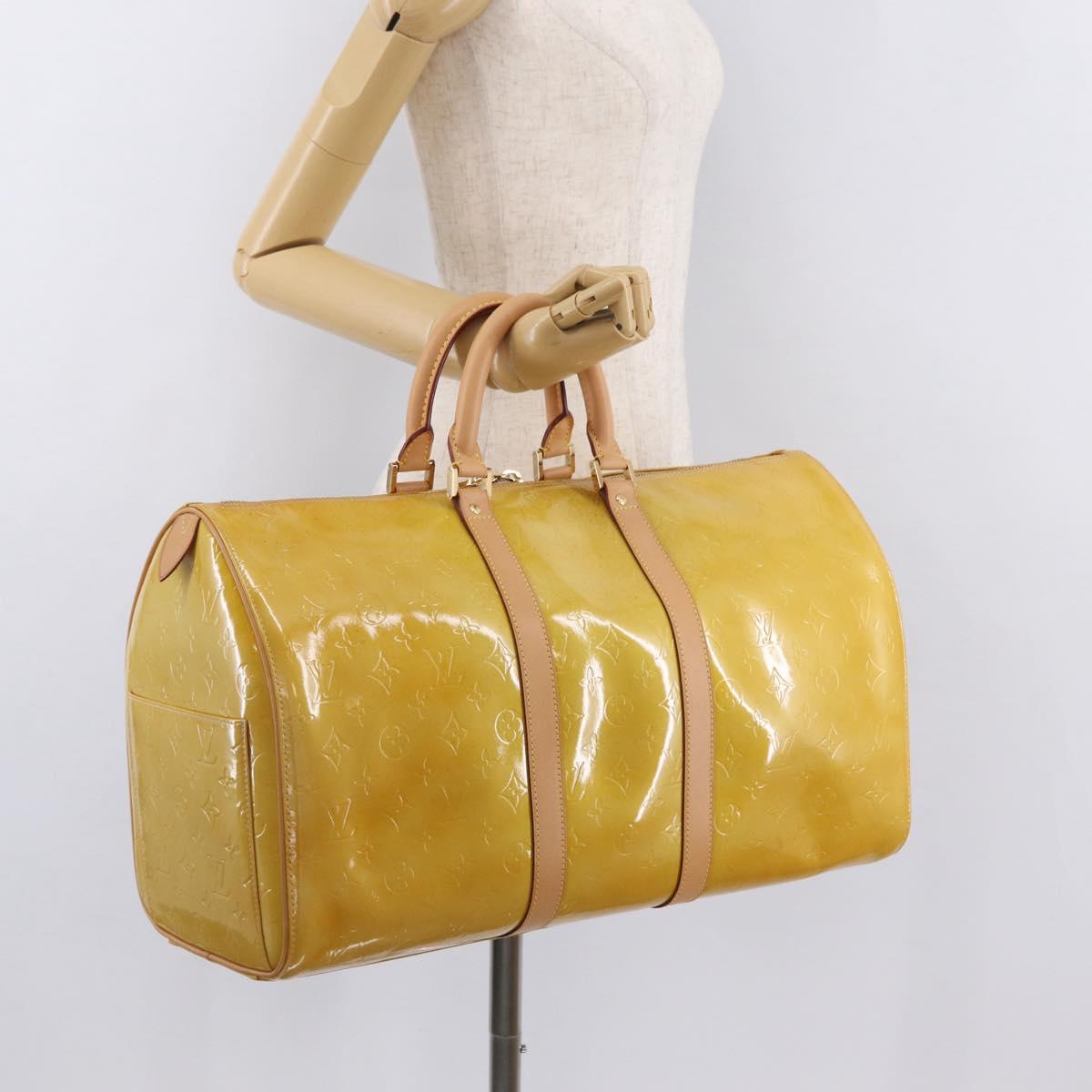 LOUIS VUITTON Monogram Vernis Mercer Boston Bag Beige M91000 LV Auth gh2380