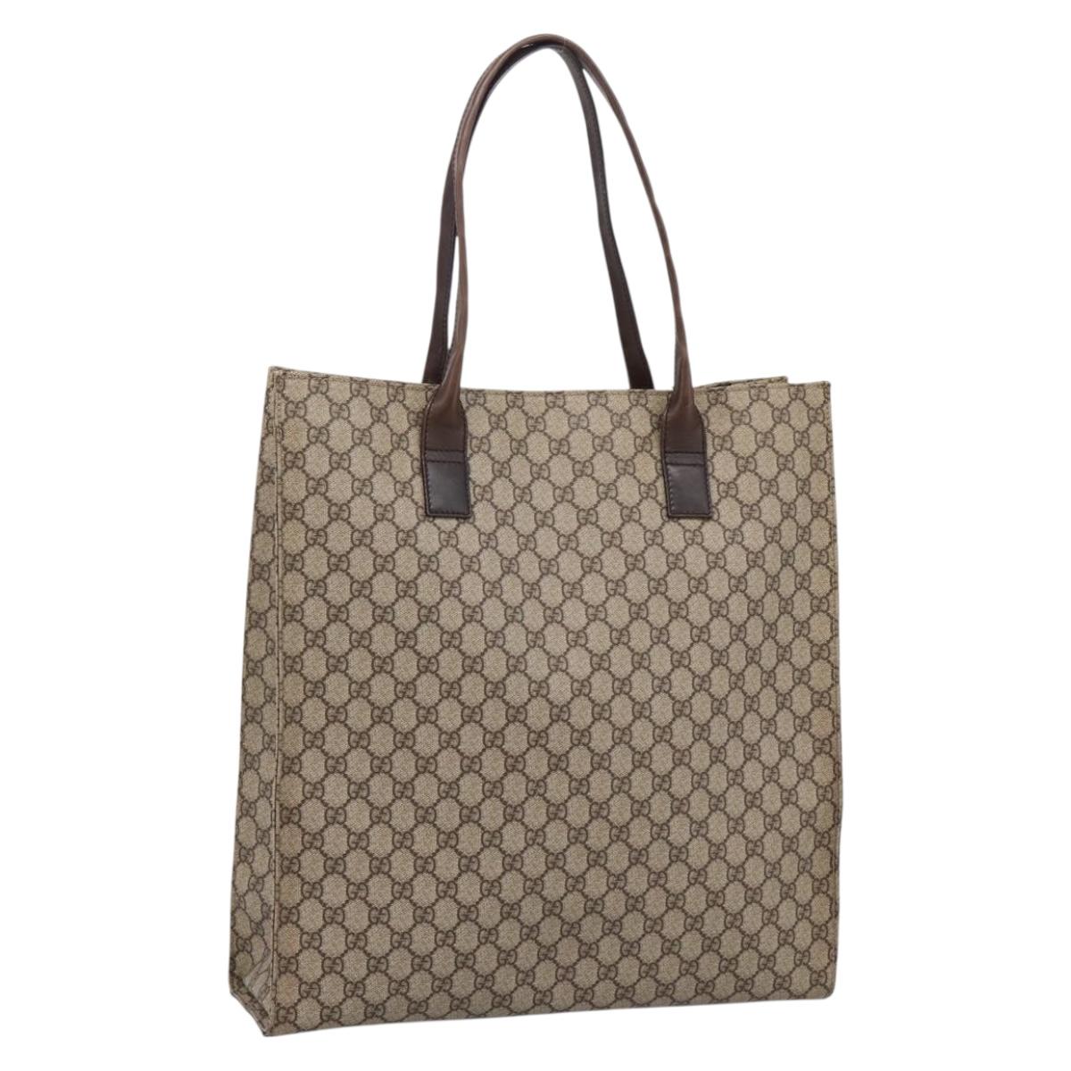 GUCCI GG Supreme Tote Bag PVC Beige Silver 91250 Auth gh2381