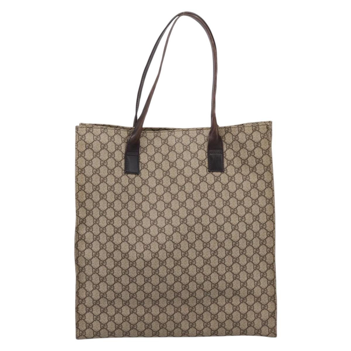GUCCI GG Supreme Tote Bag PVC Beige Silver 91250 Auth gh2381