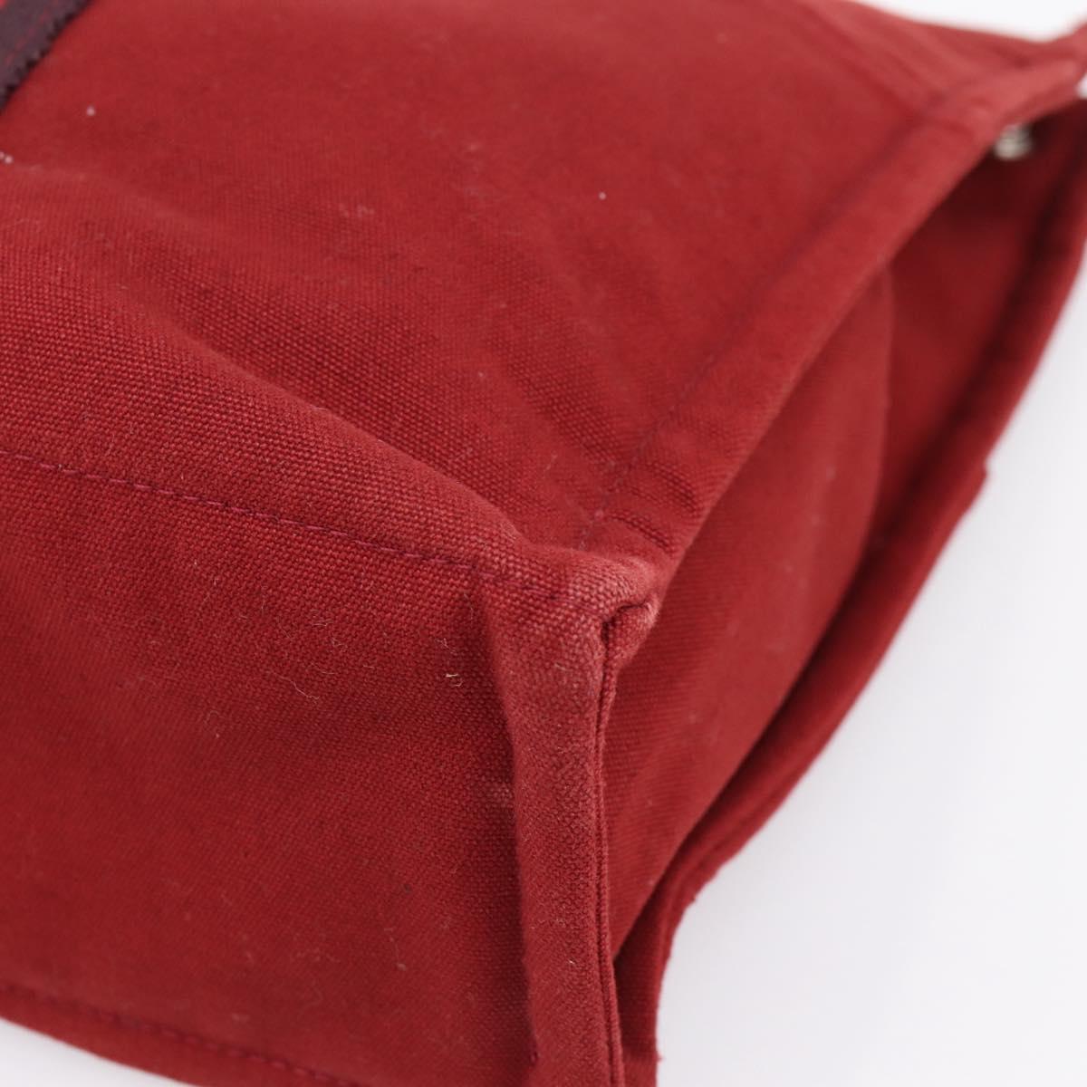 HERMES Fourre Tout MM Hand Bag Canvas Red Silver Auth gh2382