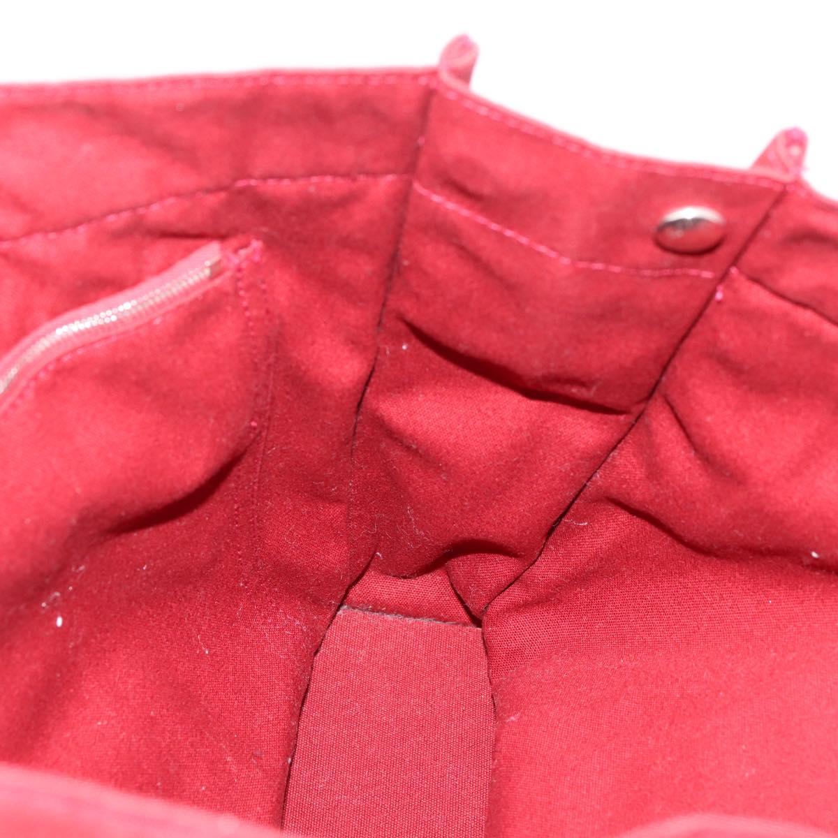 HERMES Fourre Tout MM Hand Bag Canvas Red Silver Auth gh2382