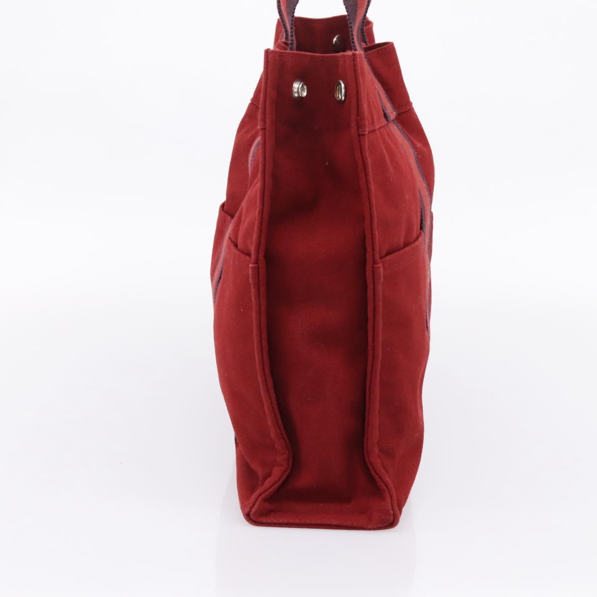 HERMES Fourre Tout MM Hand Bag Canvas Red Silver Auth gh2382