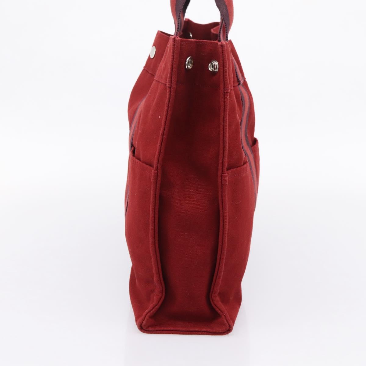 HERMES Fourre Tout MM Hand Bag Canvas Red Silver Auth gh2382