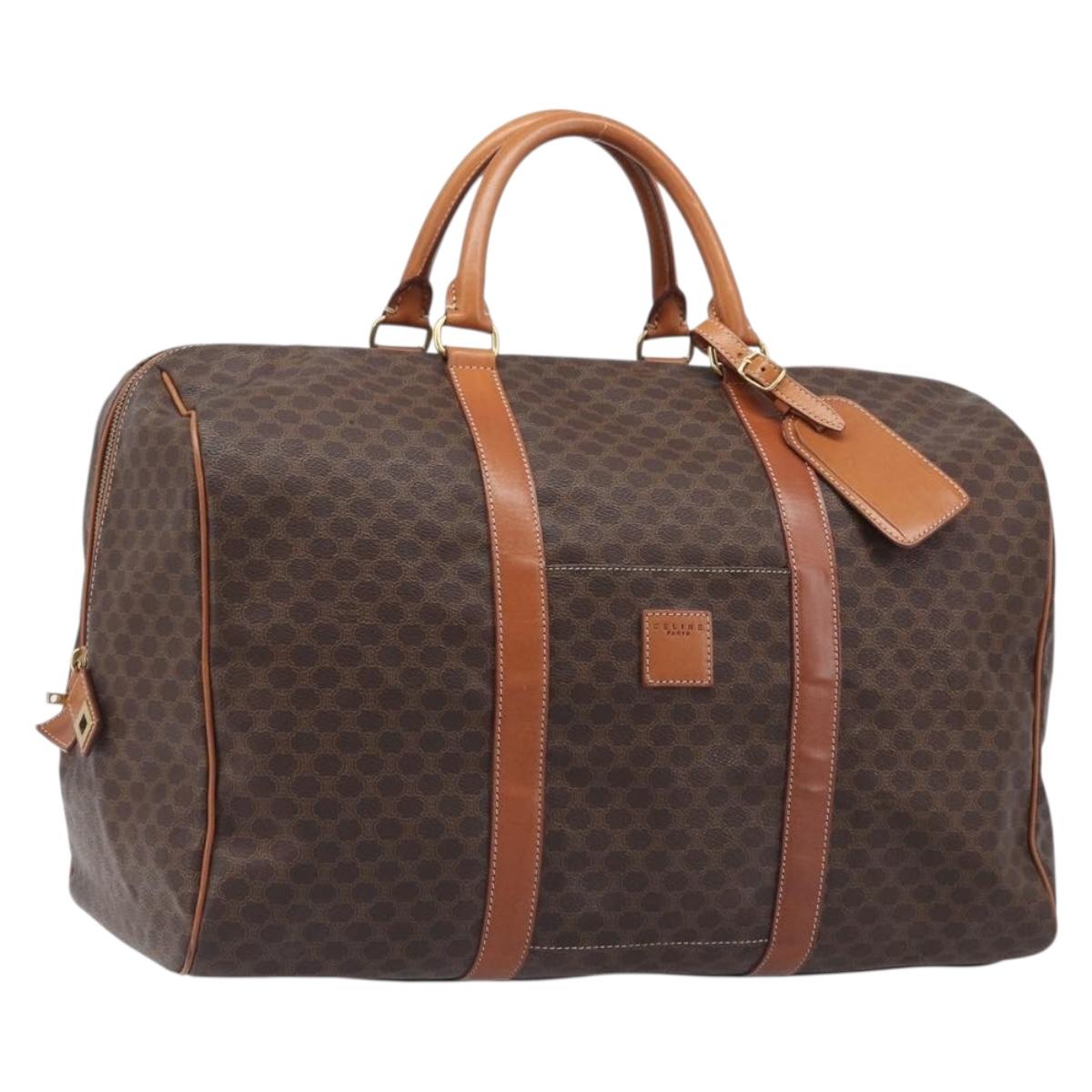 CELINE Macadam Boston Bag PVC Brown Gold Tone Auth gh2383A