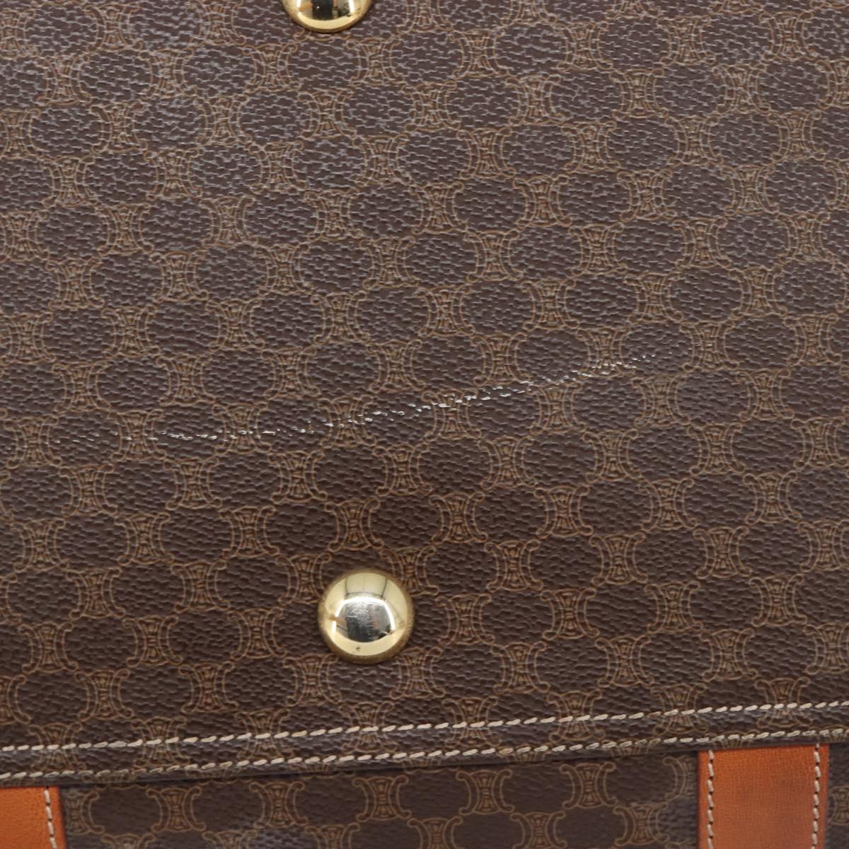 CELINE Macadam Boston Bag PVC Brown Gold Tone Auth gh2383A