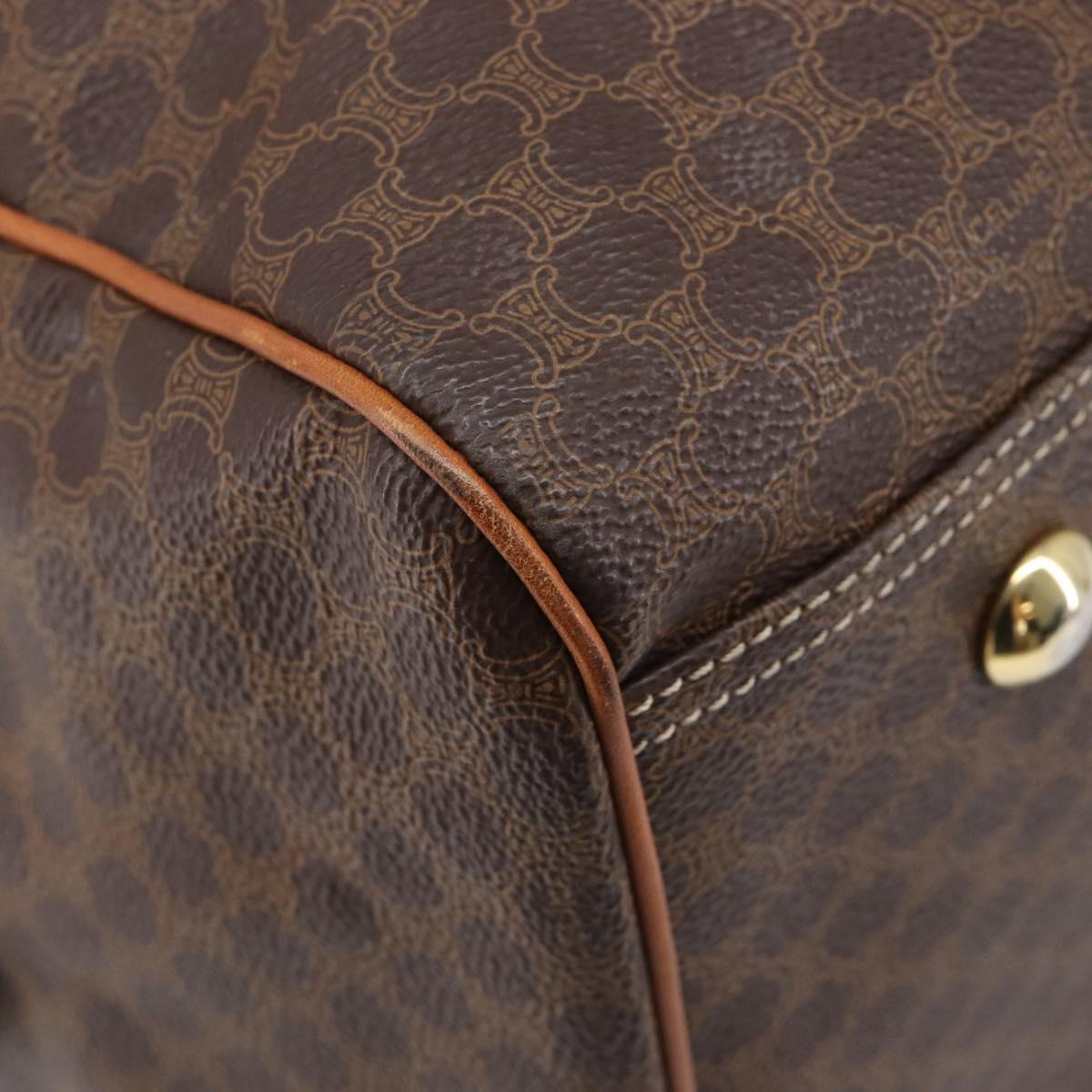 CELINE Macadam Boston Bag PVC Brown Gold Tone Auth gh2383A