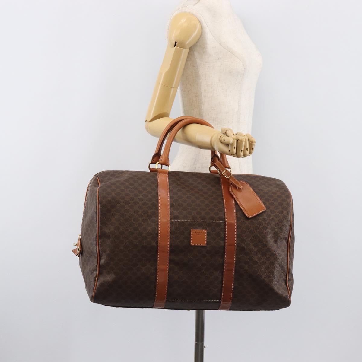 CELINE Macadam Boston Bag PVC Brown Gold Tone Auth gh2383A
