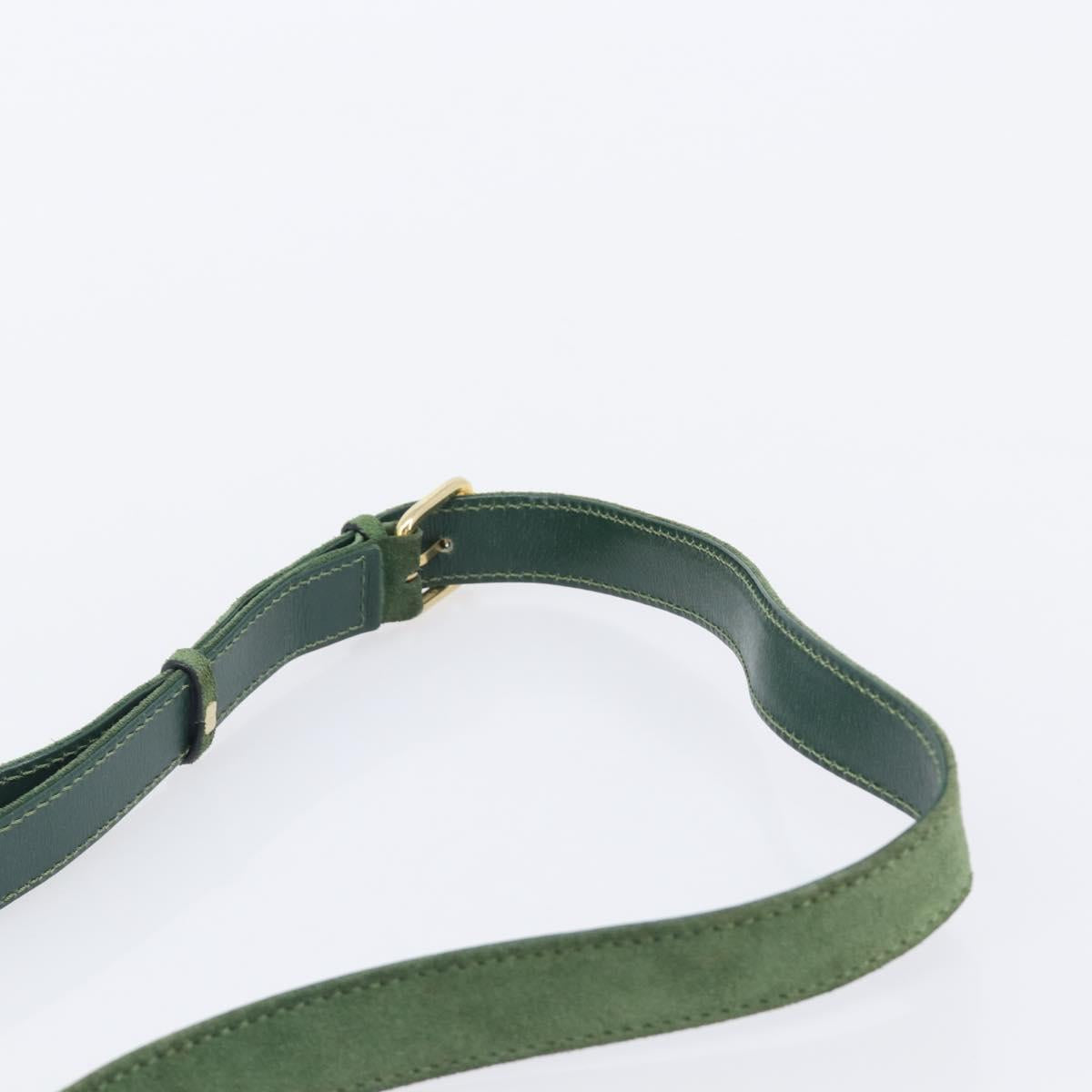 CELINE Shoulder Bag Suede Green Gold Tone Auth gh2386
