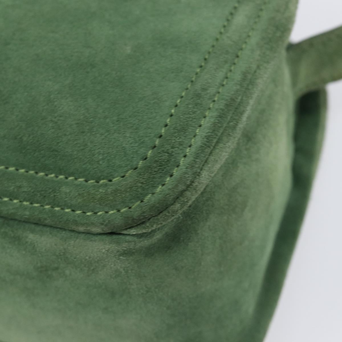 CELINE Shoulder Bag Suede Green Gold Tone Auth gh2386