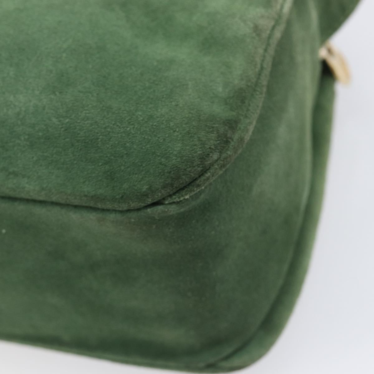 CELINE Shoulder Bag Suede Green Gold Tone Auth gh2386