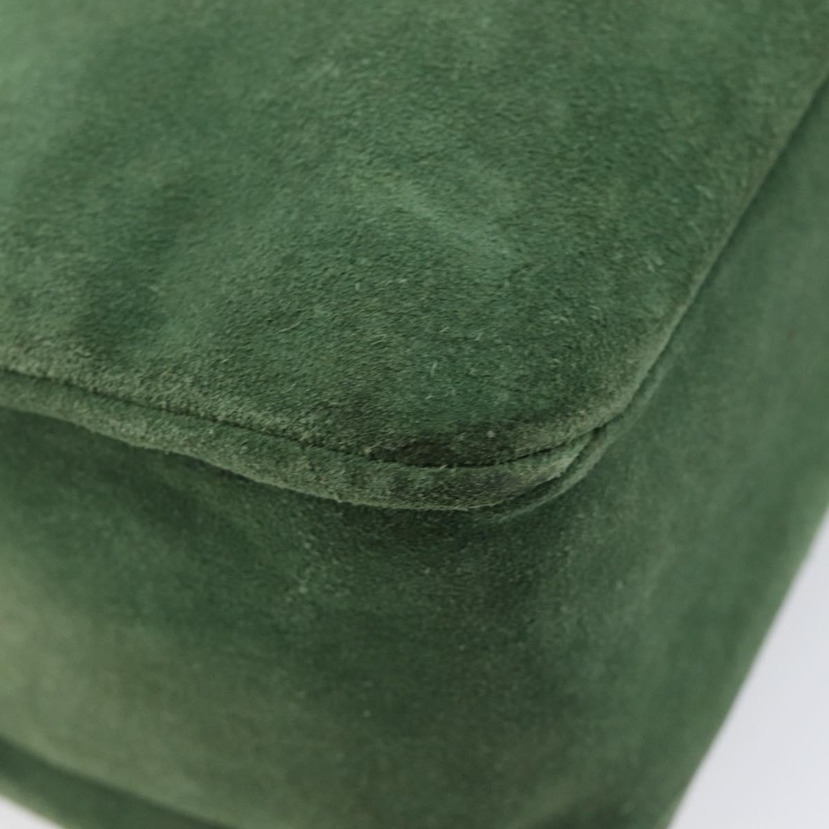 CELINE Shoulder Bag Suede Green Gold Tone Auth gh2386