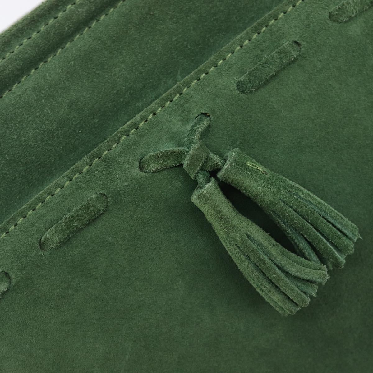 CELINE Shoulder Bag Suede Green Gold Tone Auth gh2386