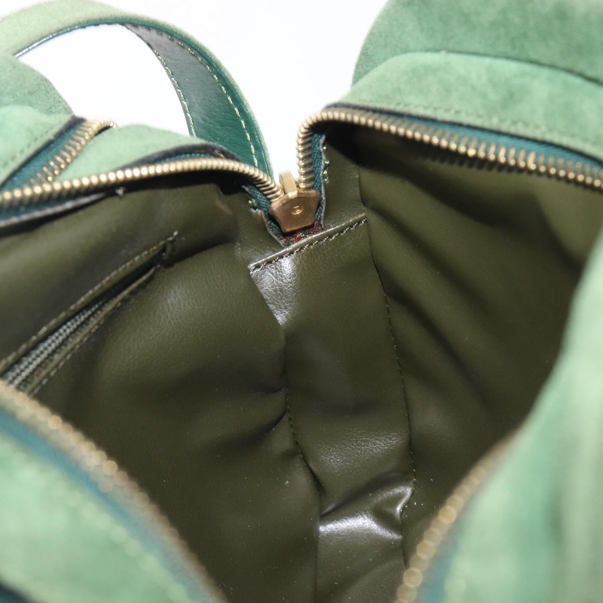 CELINE Shoulder Bag Suede Green Gold Tone Auth gh2386