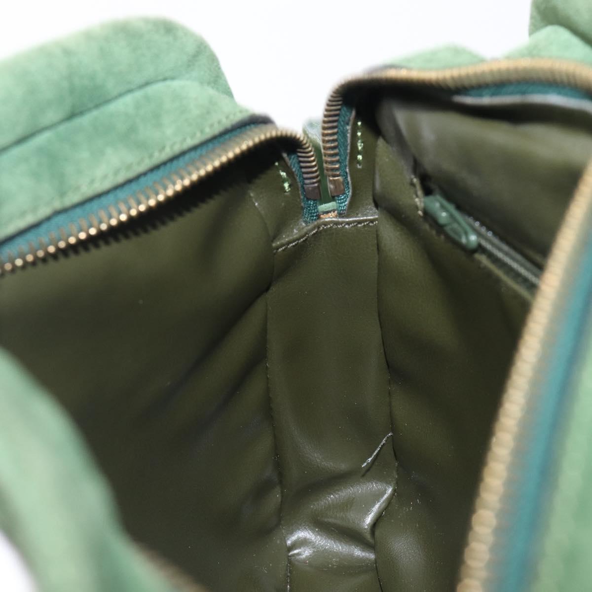 CELINE Shoulder Bag Suede Green Gold Tone Auth gh2386