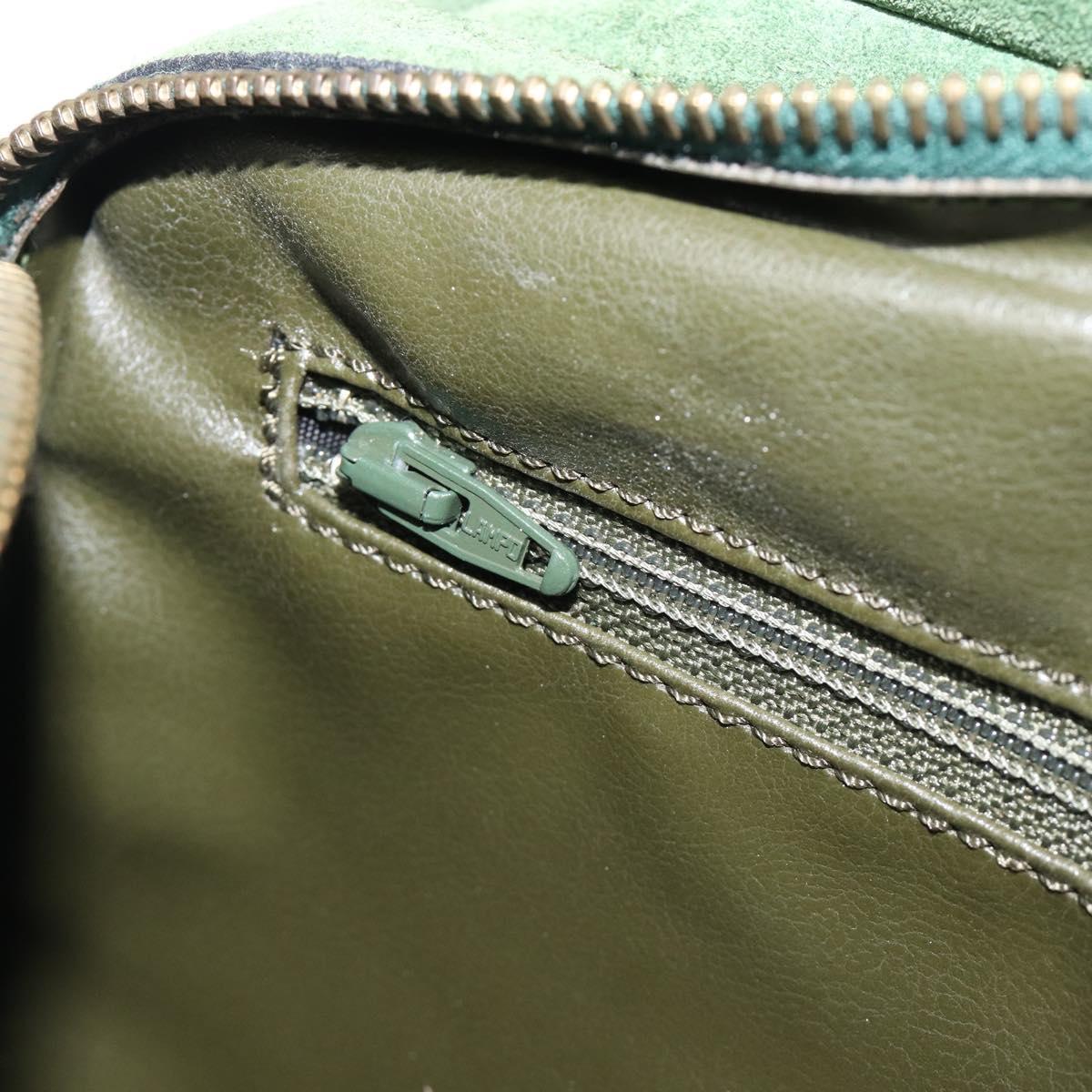 CELINE Shoulder Bag Suede Green Gold Tone Auth gh2386