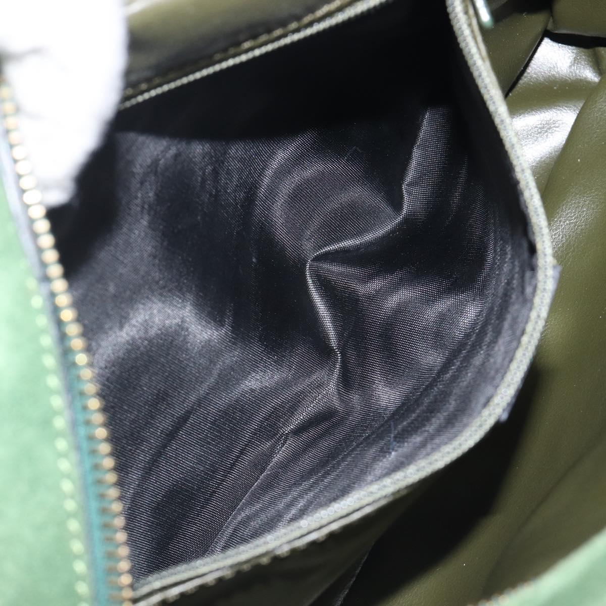 CELINE Shoulder Bag Suede Green Gold Tone Auth gh2386