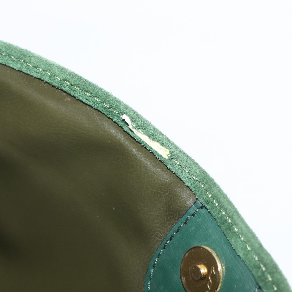 CELINE Shoulder Bag Suede Green Gold Tone Auth gh2386