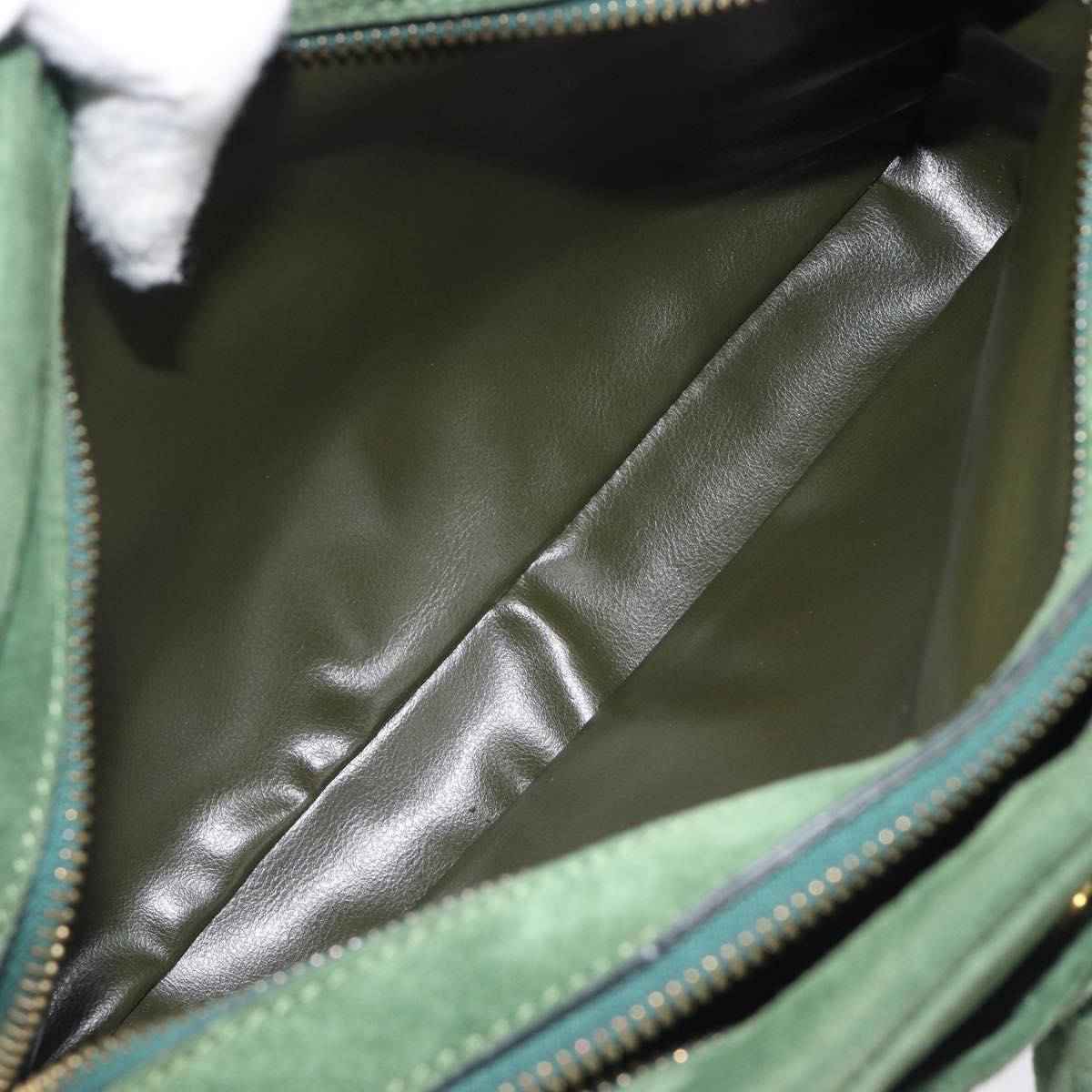 CELINE Shoulder Bag Suede Green Gold Tone Auth gh2386