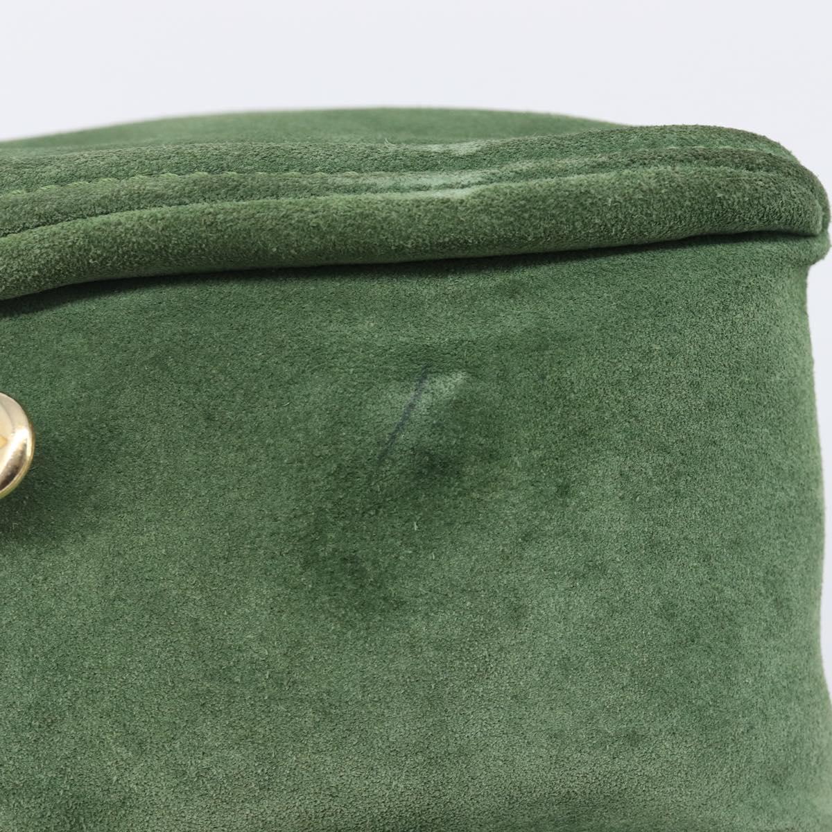 CELINE Shoulder Bag Suede Green Gold Tone Auth gh2386