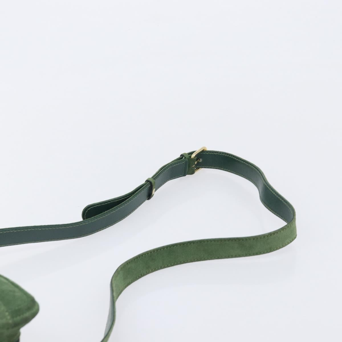 CELINE Shoulder Bag Suede Green Gold Tone Auth gh2386