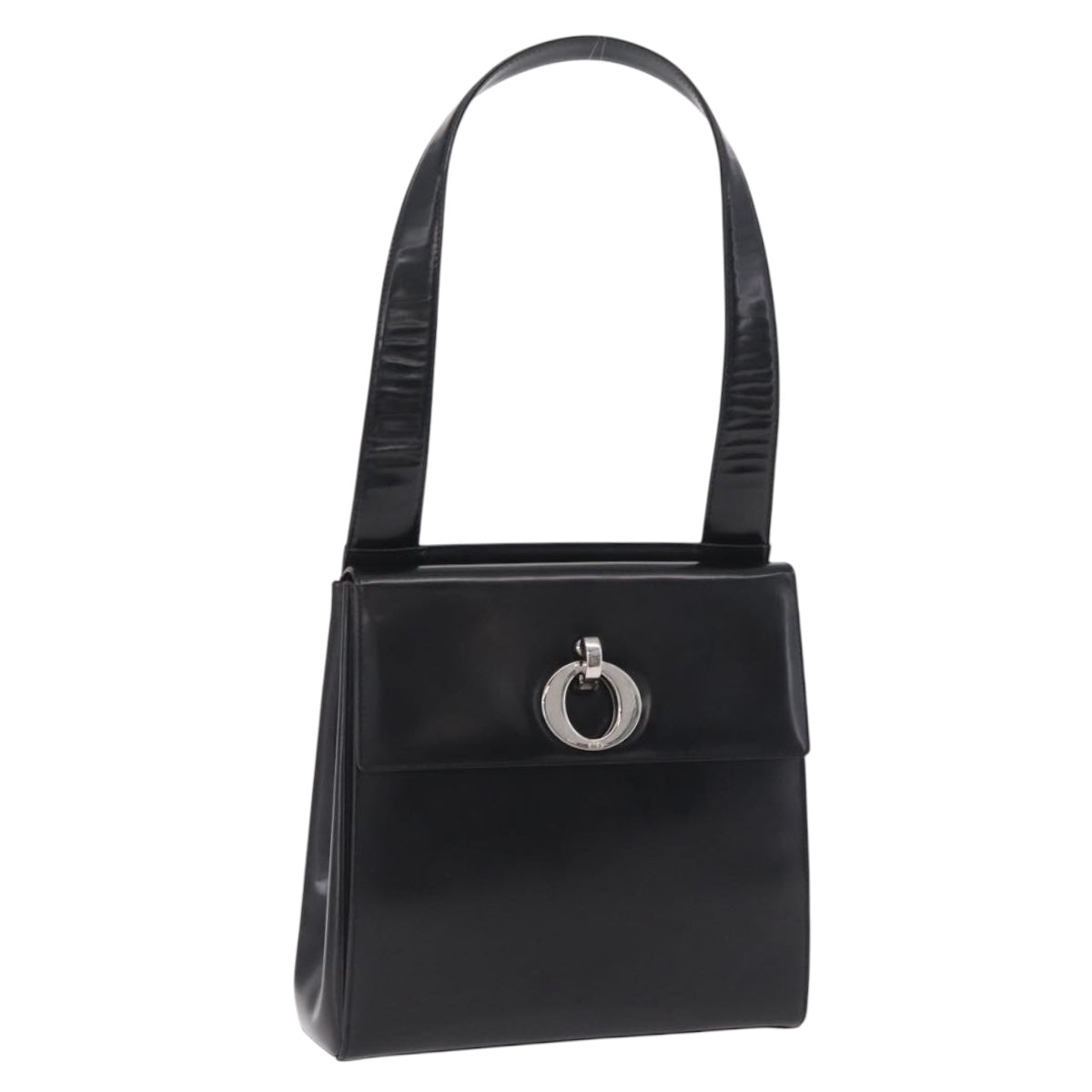 Christian Dior Shoulder Bag Patent Black Silver Auth gh2387