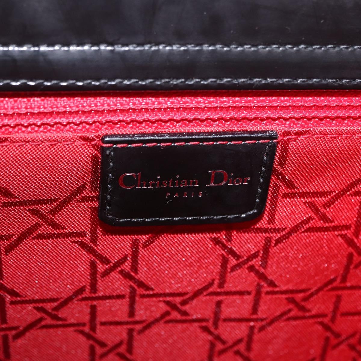 Christian Dior Shoulder Bag Patent Black Silver Auth gh2387