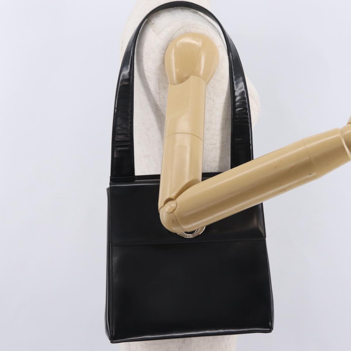 Christian Dior Shoulder Bag Patent Black Silver Auth gh2387