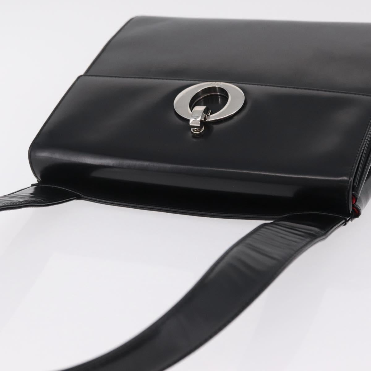 Christian Dior Shoulder Bag Patent Black Silver Auth gh2387