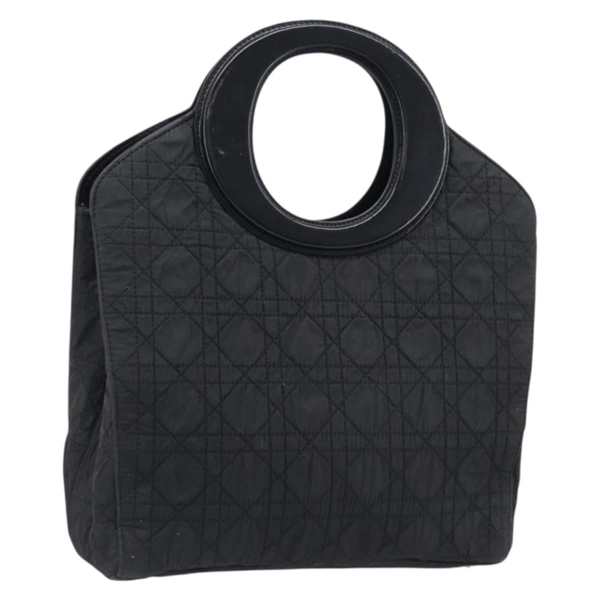 Christian Dior Canage Hand Bag Nylon Black Gold Tone Auth gh2390