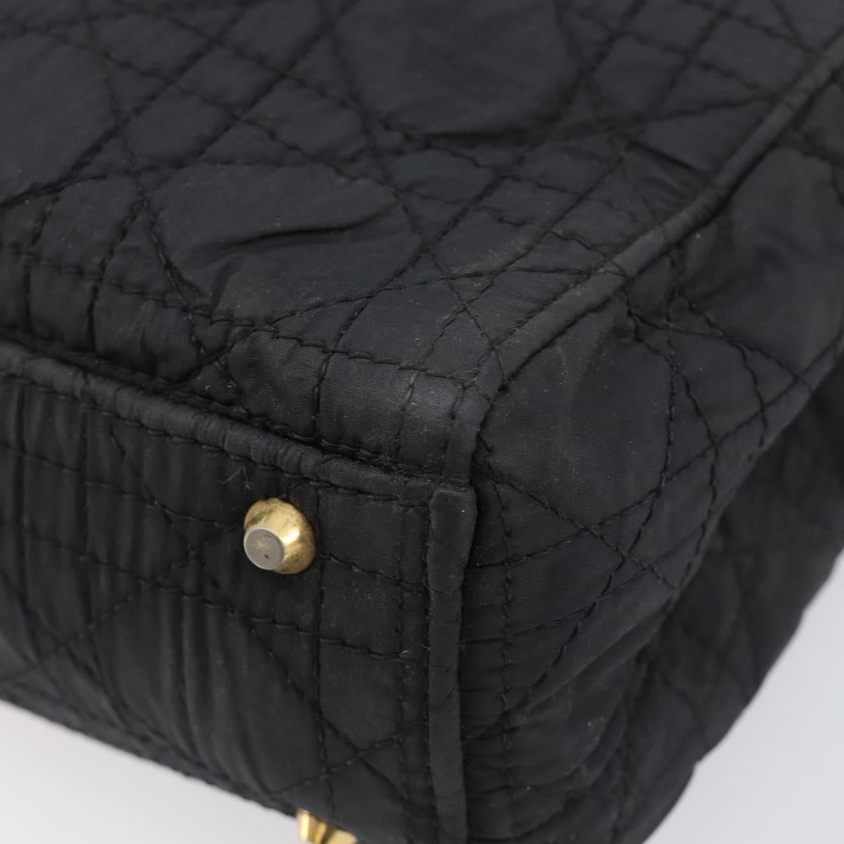 Christian Dior Canage Hand Bag Nylon Black Gold Tone Auth gh2390