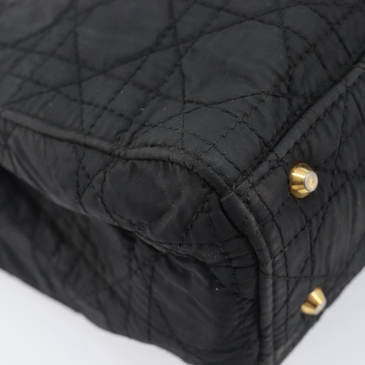 Christian Dior Canage Hand Bag Nylon Black Gold Tone Auth gh2390