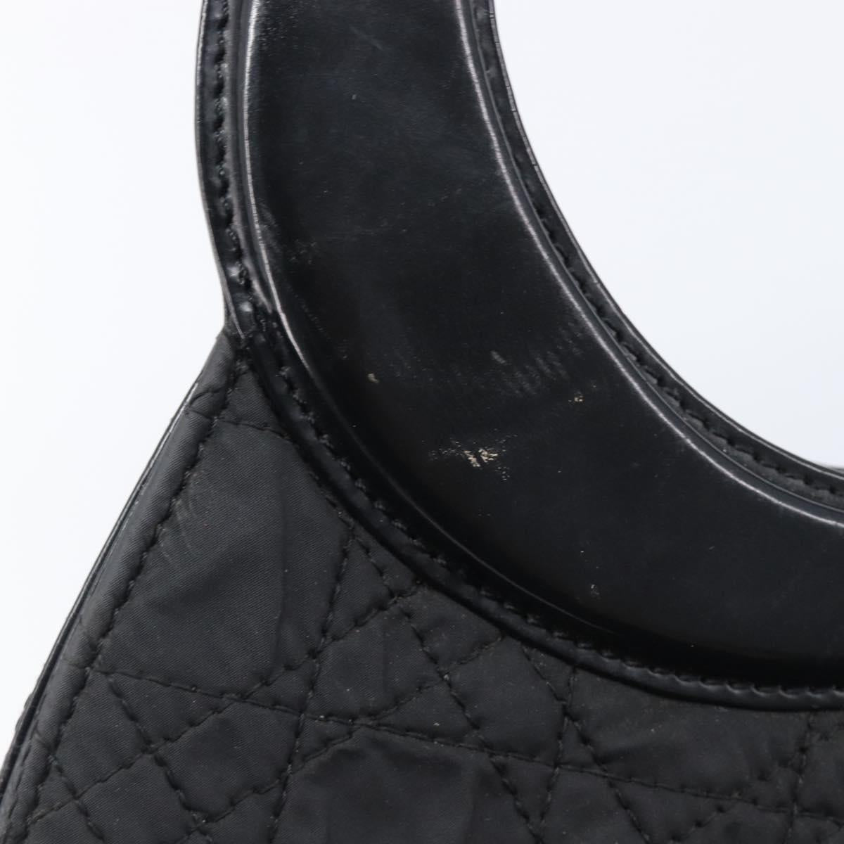 Christian Dior Canage Hand Bag Nylon Black Gold Tone Auth gh2390